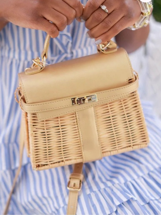 Lisi Lerch Handbags - Lisi Lerch Celine Wicker Handbag Gold NWT Coastal Chic Crossbody